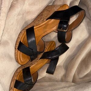 Pesaro Black Cork Wedge Sandals